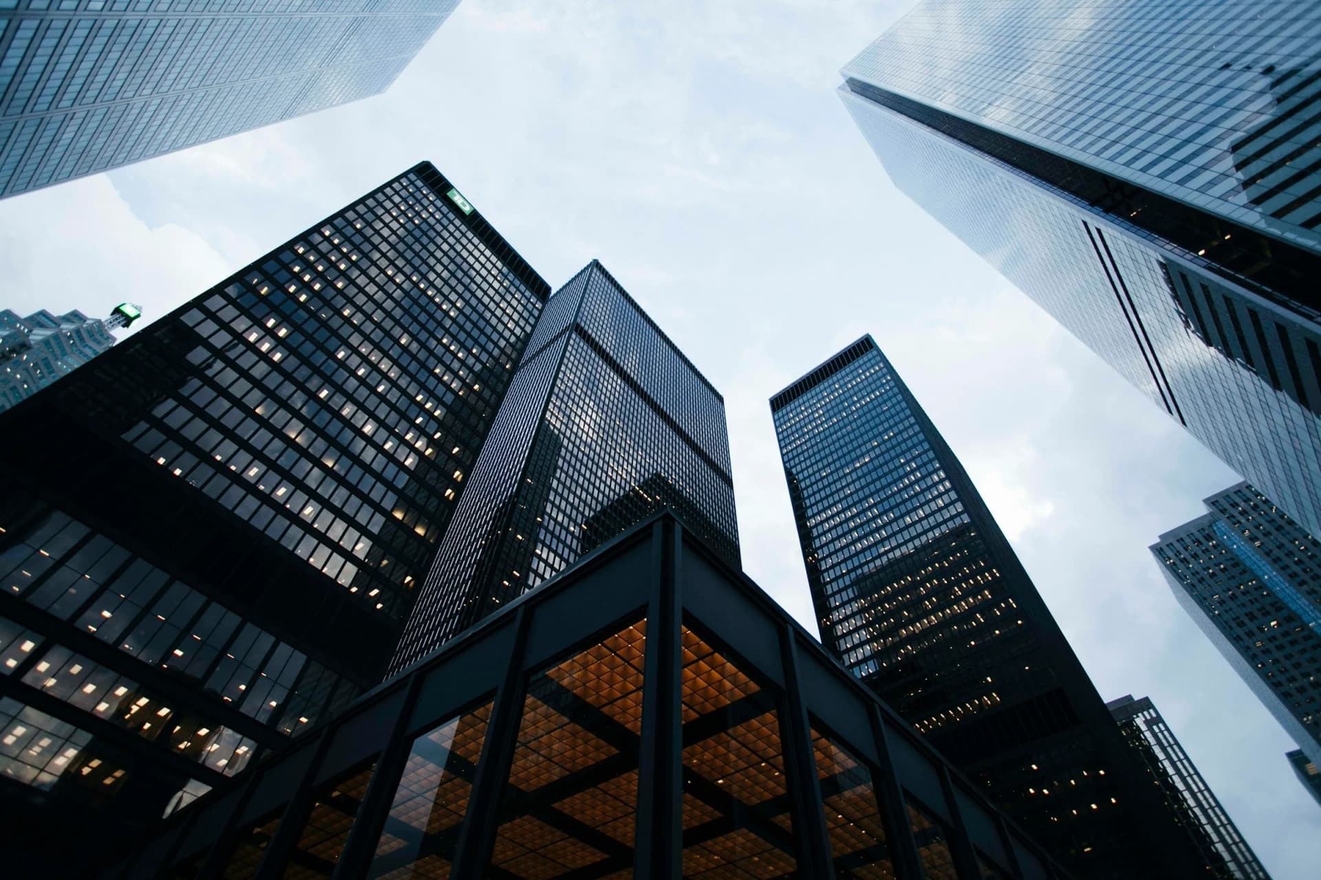 Glass towers seen from below